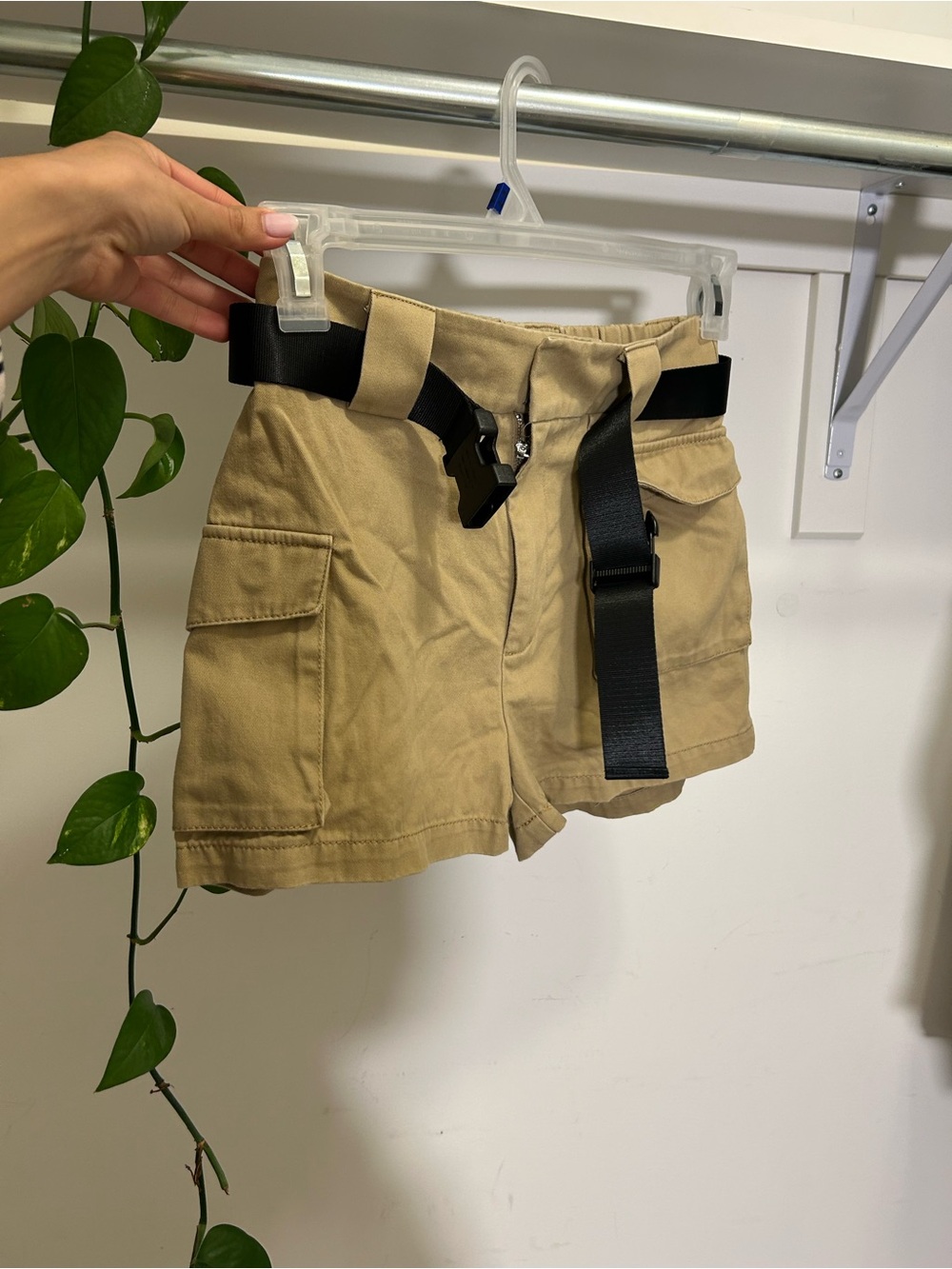 TNA Tan Cargo Shorts with Black Web Belt